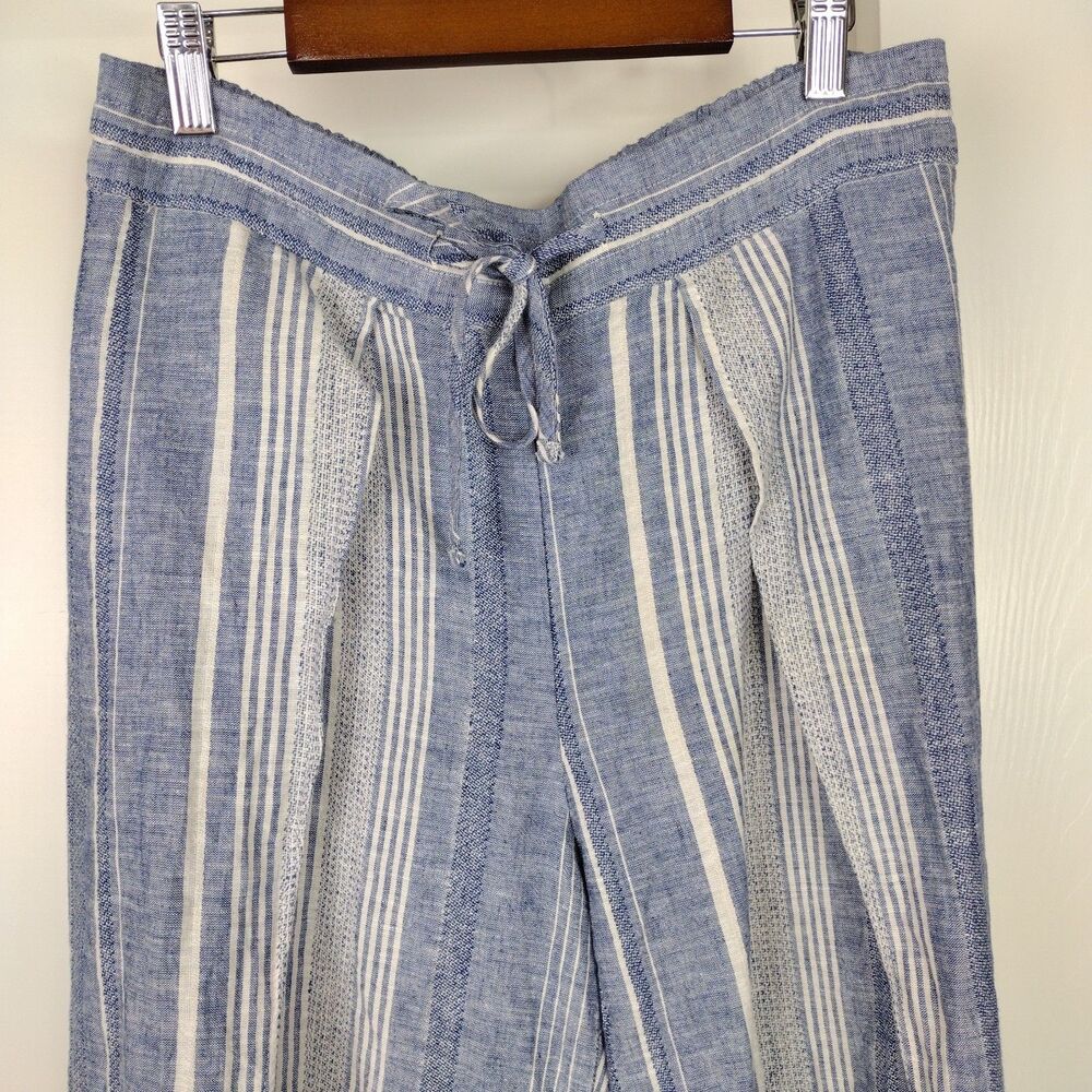 Express High Rise Pants Linen Cotton Wide Leg Womens Size M Blue Striped